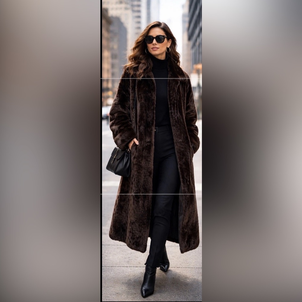 Old Money Vintage Fur Coat Reversible Faux Beaver Faux Mink Full Length Luxe